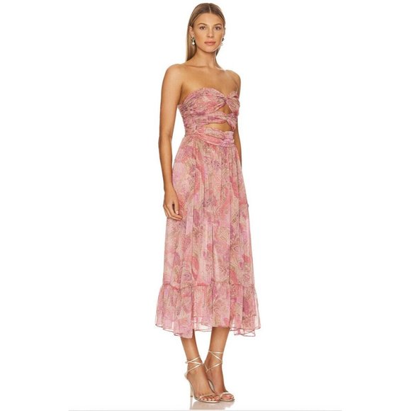 MISA Los Angeles Arianne Dress Muted Paisley Maxi Chiffon Pink - Picture 2 of 4